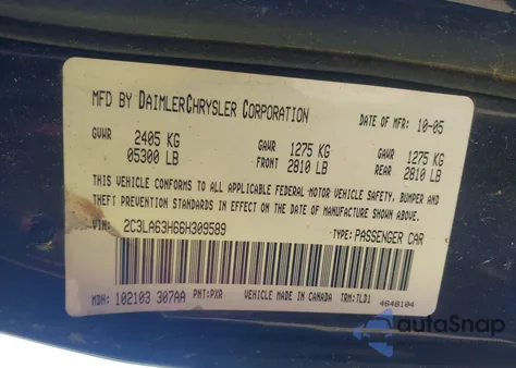 2006 Chrysler 300C from USA, damaged, VIN 2C3LA63H66H309589